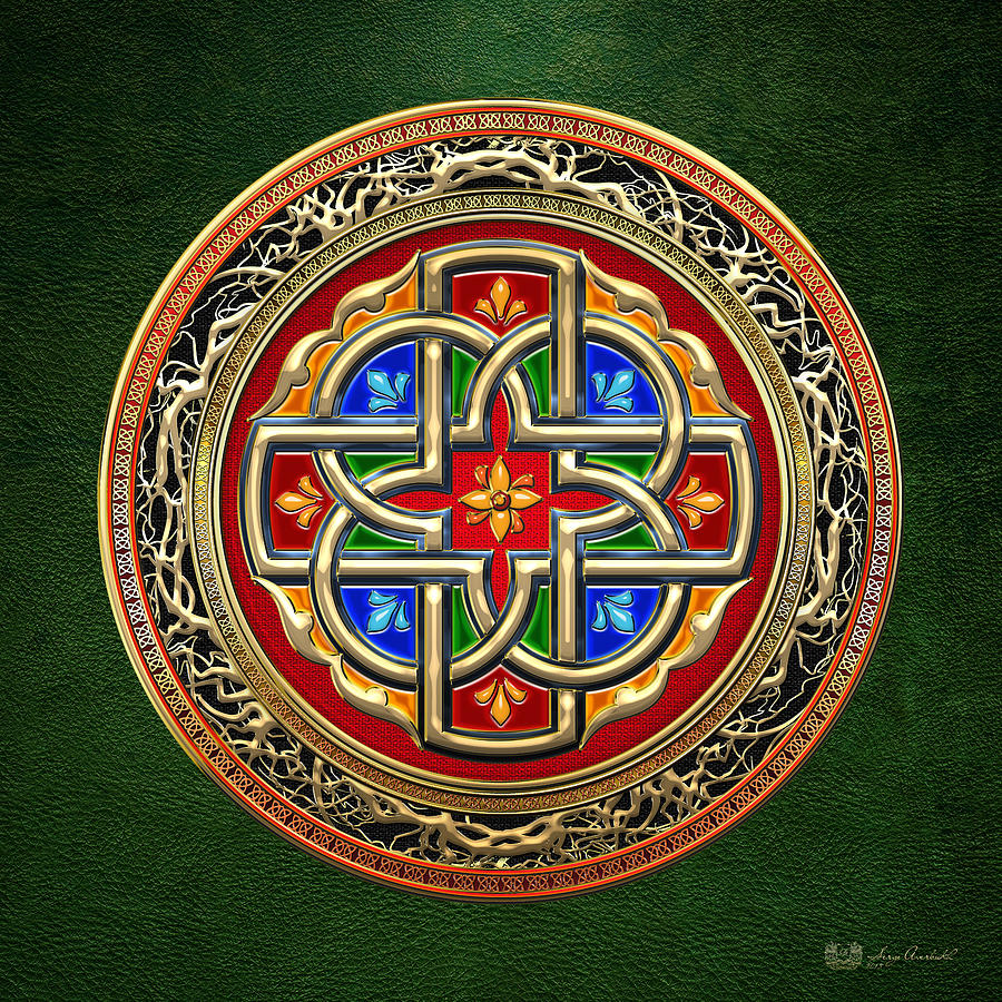 Sacred Celtic Cross on Green Digital Art by Serge Averbukh
