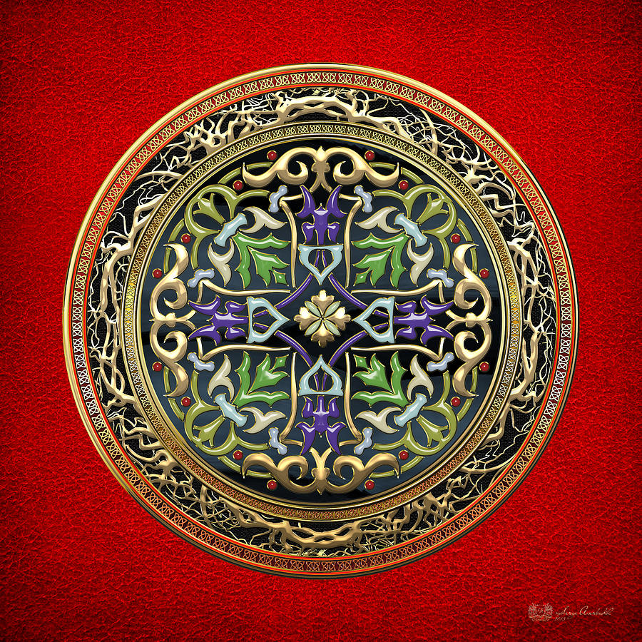 Sacred Celtic Cross on Red Digital Art by Serge Averbukh