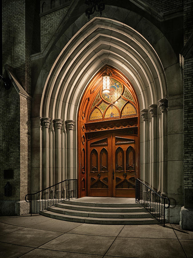 Bend Photograph - Sacred Heart Door by Dennis James