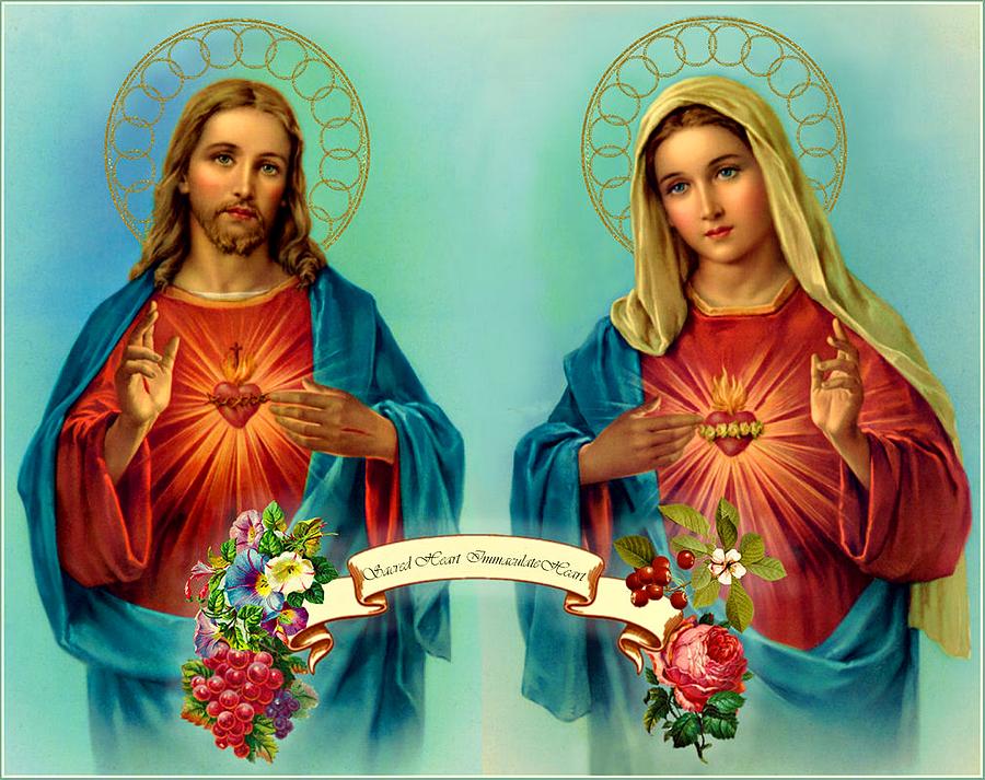 Sacred Heart Immaculate Heart  Painting by Movie Poster Prints