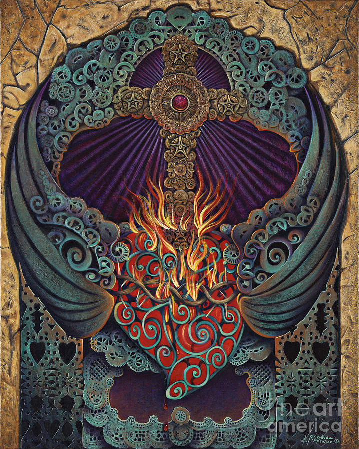 Sacred Heart Painting by Ricardo Chavez-Mendez