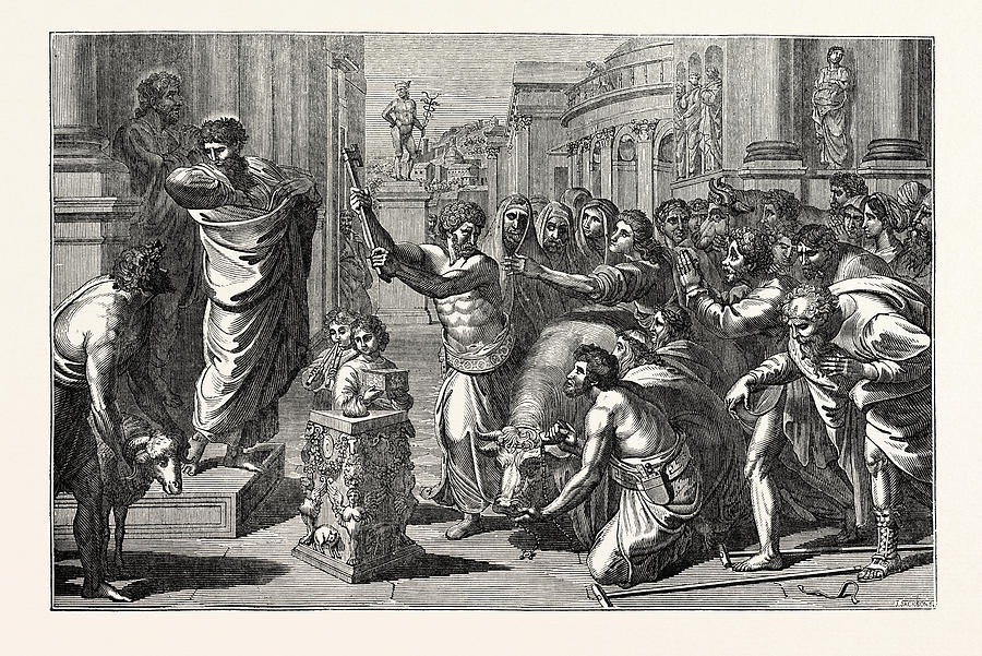 Sacrifice At Lystra Drawing by English School