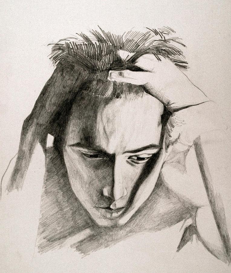 Portrait Drawing - Sad 2 by Adina Bubulina