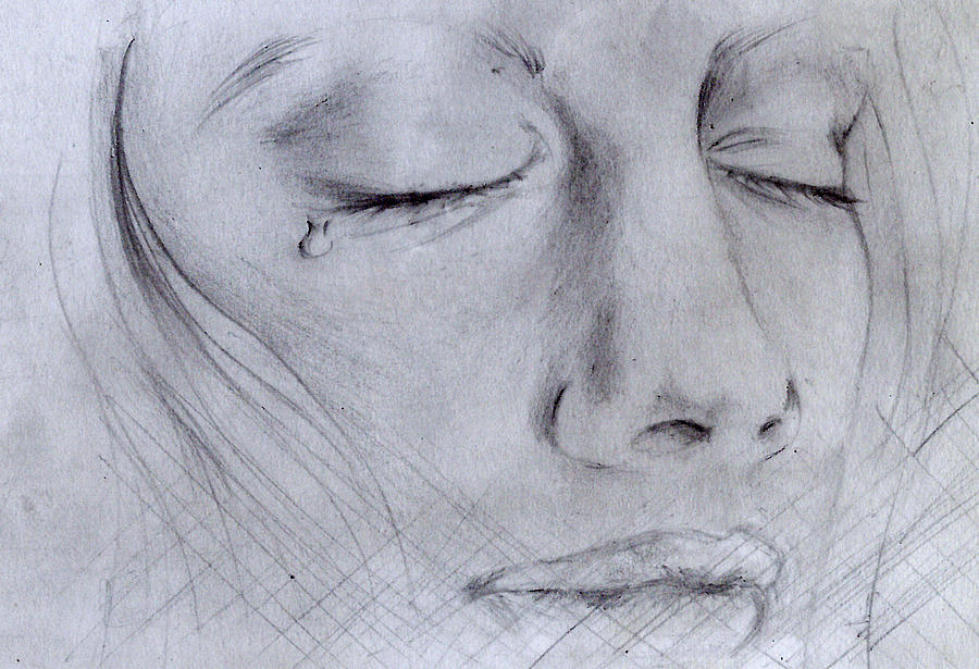 Sketch Drawing - Sad 3 by Monica Magallon