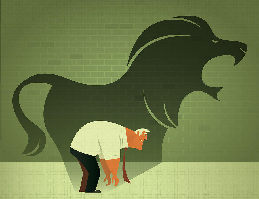 Sad Businessman With Angry Lion Shadow Drawing by Id-work