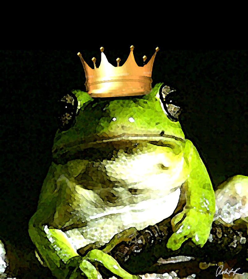 Sad Frog Prince - Digital Watercolor Print Painting by Robert R Splashy Art Abstract Paintings