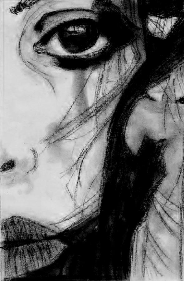 sad woman black and white drawing