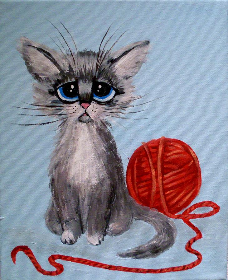 Sad kitten Painting by Anne Gardner