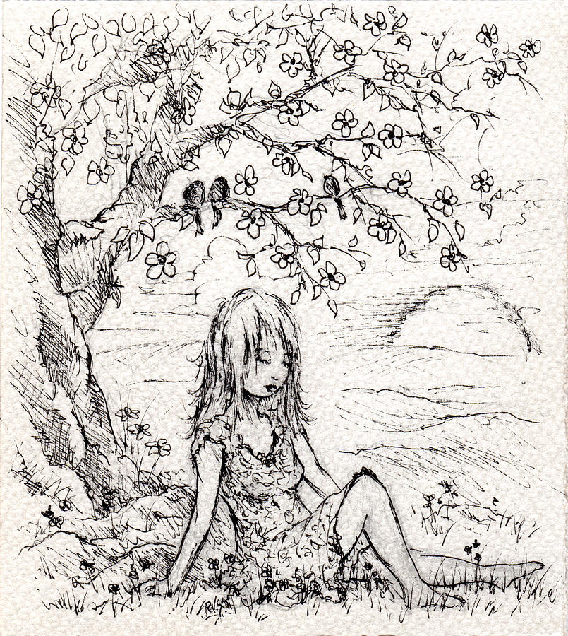 Sad Little Girl Drawing by Rachel Christine Nowicki