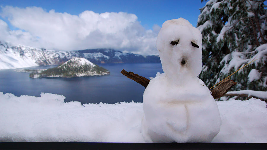 Sad Little Snowman at Crater Lake Photograph by Daniel Woodrum