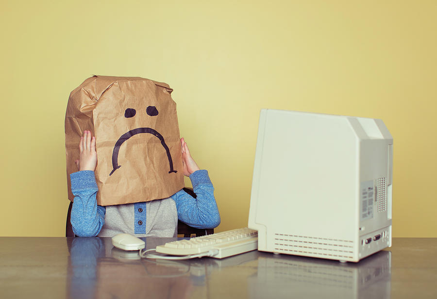 Sad Paper Bag Boy is Cyber Bullying Victim Photograph by RichVintage