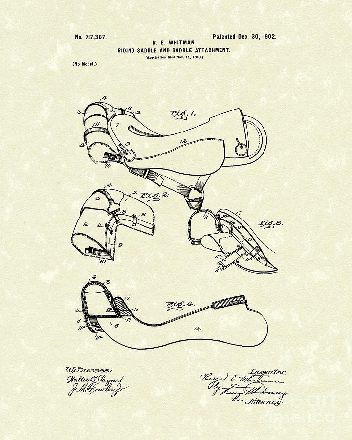 Saddle 1902 Patent Art Drawing by Prior Art Design