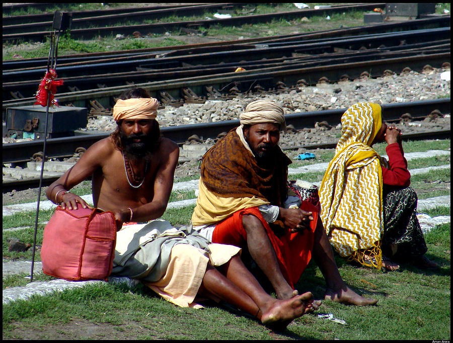 People Photograph - Sadhus On Track by Bliss Of Art