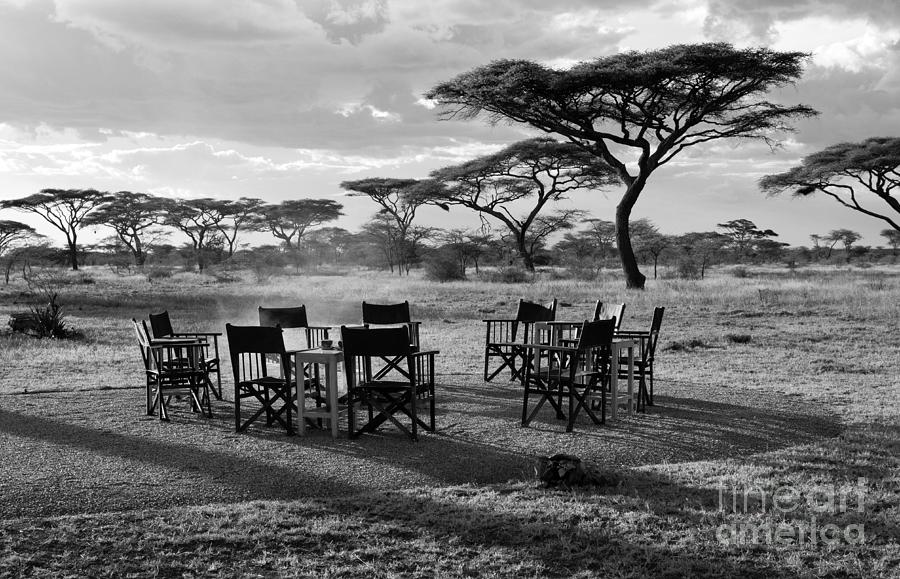 Black And White Photograph - Safari Campfire by Chris Scroggins