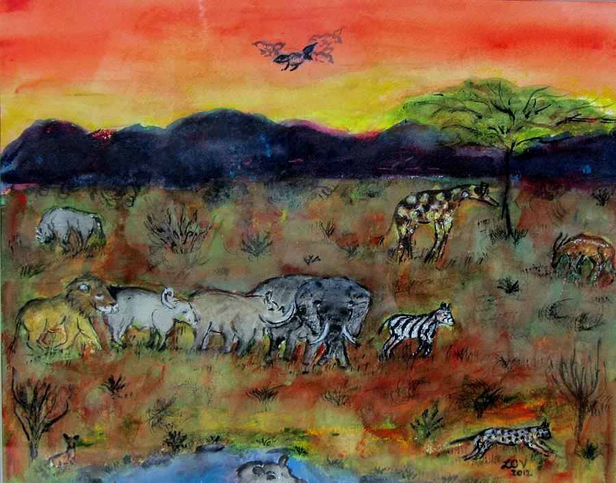Safari In Africa Painting - Safari in the Masia Mara by Lucille  Valentino