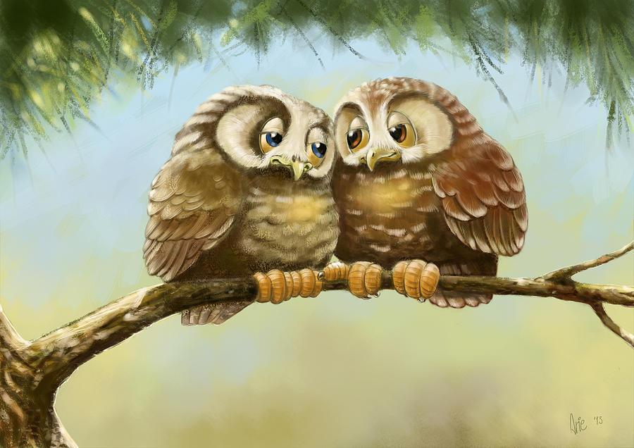 Owl Painting - Safe with You by Arie Van der Wijst