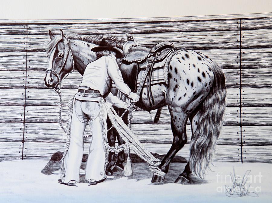 Horse Drawing - Ole Timers Lessons in Breaking horses  by Cheryl Poland