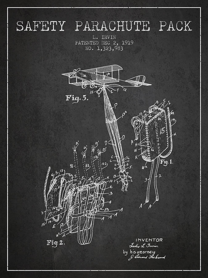 Safety Parachute Patent From 1919 - Charcoal Digital Art