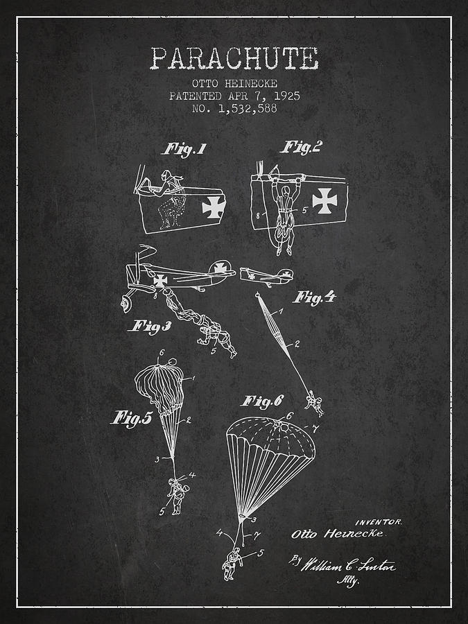 Parachute Digital Art - Safety Parachute Patent From 1925 - Charcoal by Aged Pixel Parachute Digital Art - Safety Parachute Patent From 1925 - Charcoal by Aged Pixel
