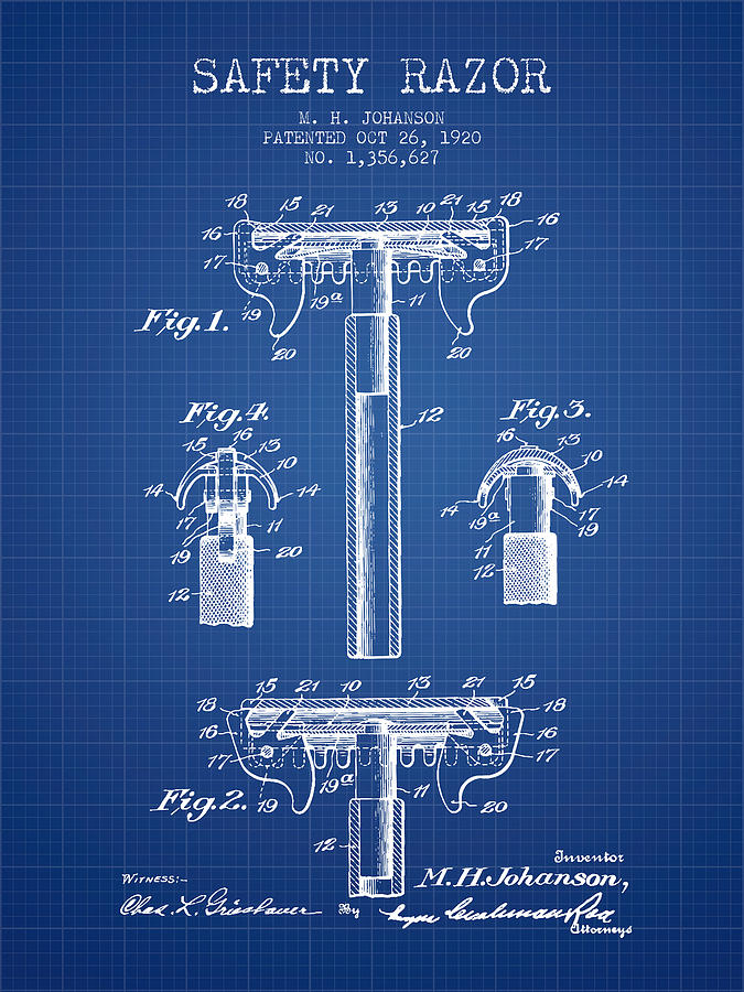 Vintage Digital Art - Safety Razor Patent from 1920 - Blueprint by Aged Pixel