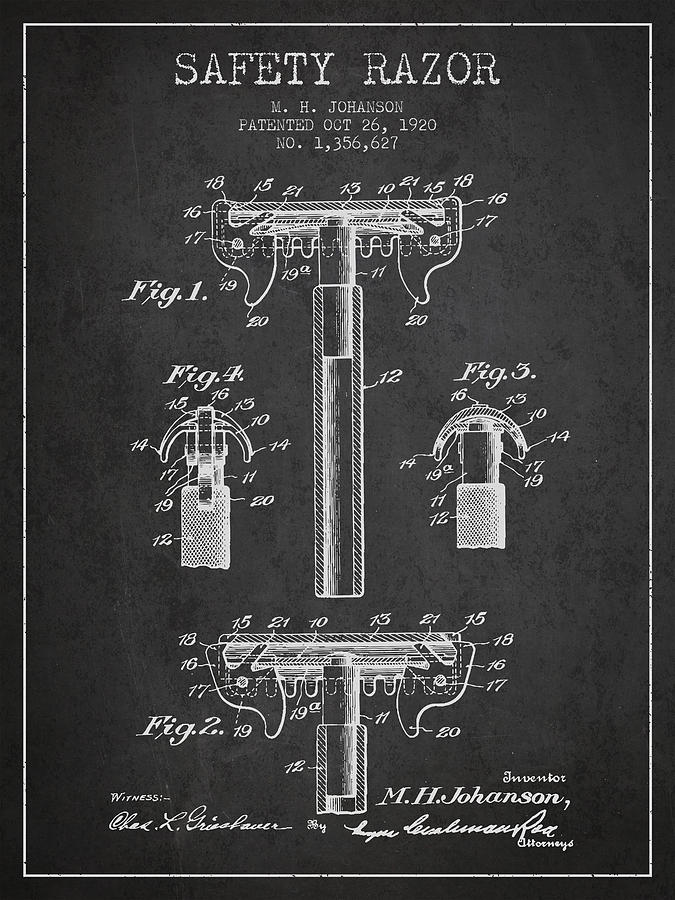 Vintage Digital Art - Safety Razor Patent from 1920 - Dark by Aged Pixel