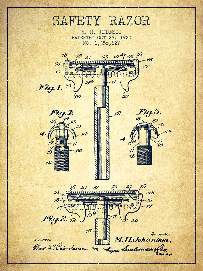 Vintage Digital Art - Safety Razor Patent from 1920 - Vintage by Aged Pixel