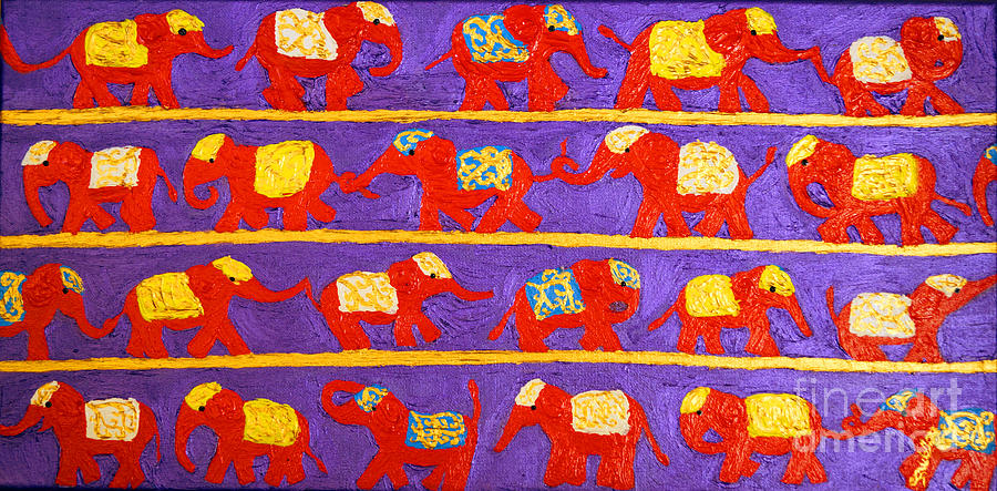 Saffron Elephants Painting