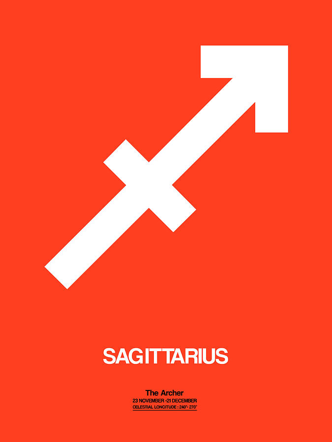 Sagittarius Digital Art - Sagittarius Zodiac Sign White on Orange by Naxart Studio