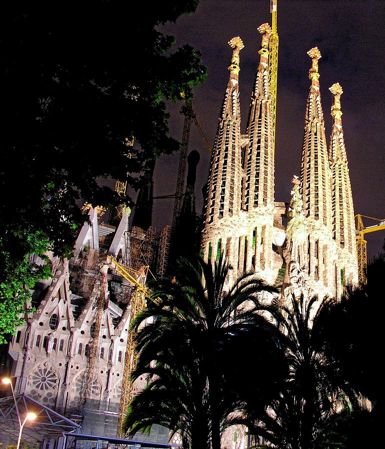 Sagrada Familia Night Scene Photograph by Jacqueline M Lewis