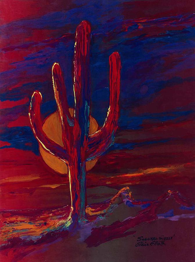 Saguaro Sizzle Painting by Elaine Elliott