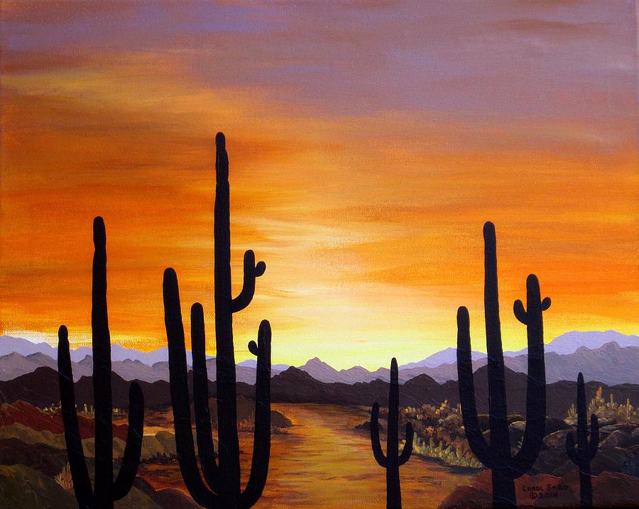 Saguaro Sunset Painting by Carol Sabo