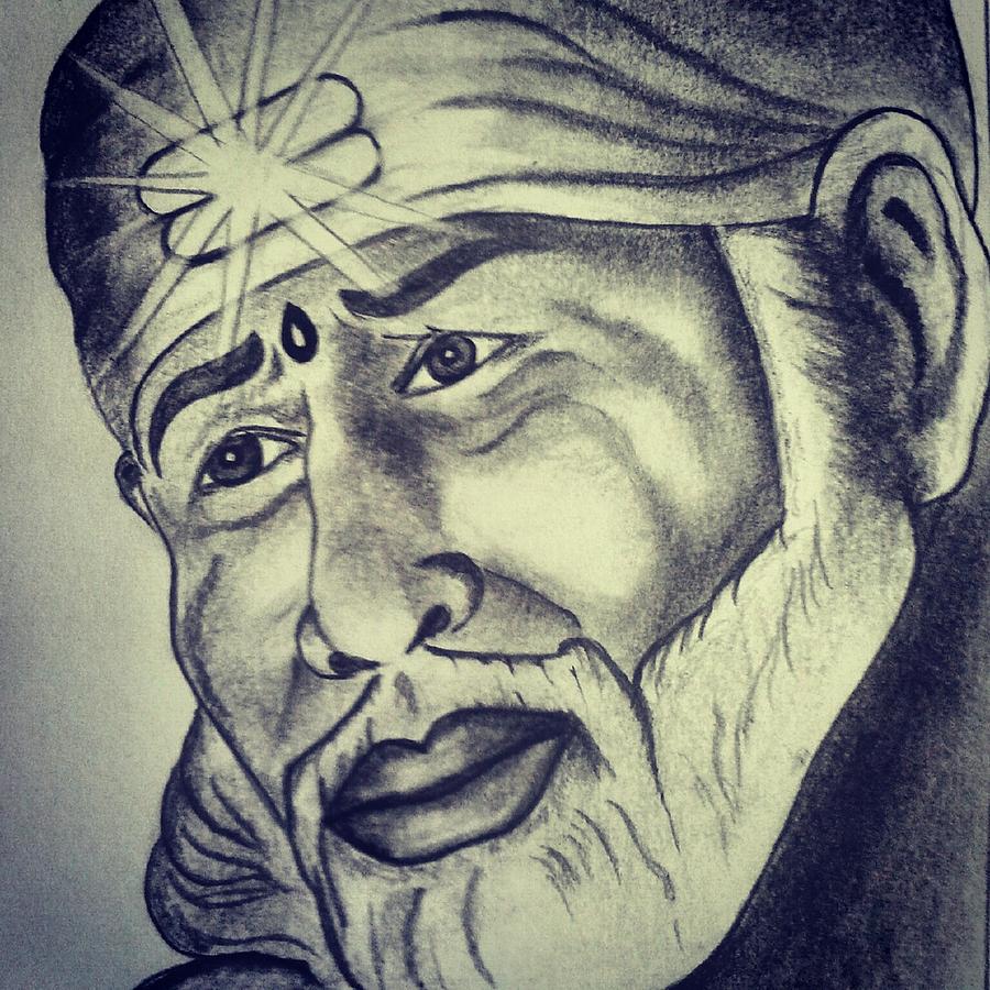 Sai Baba Drawing by Santosh Nimbal - Pixels