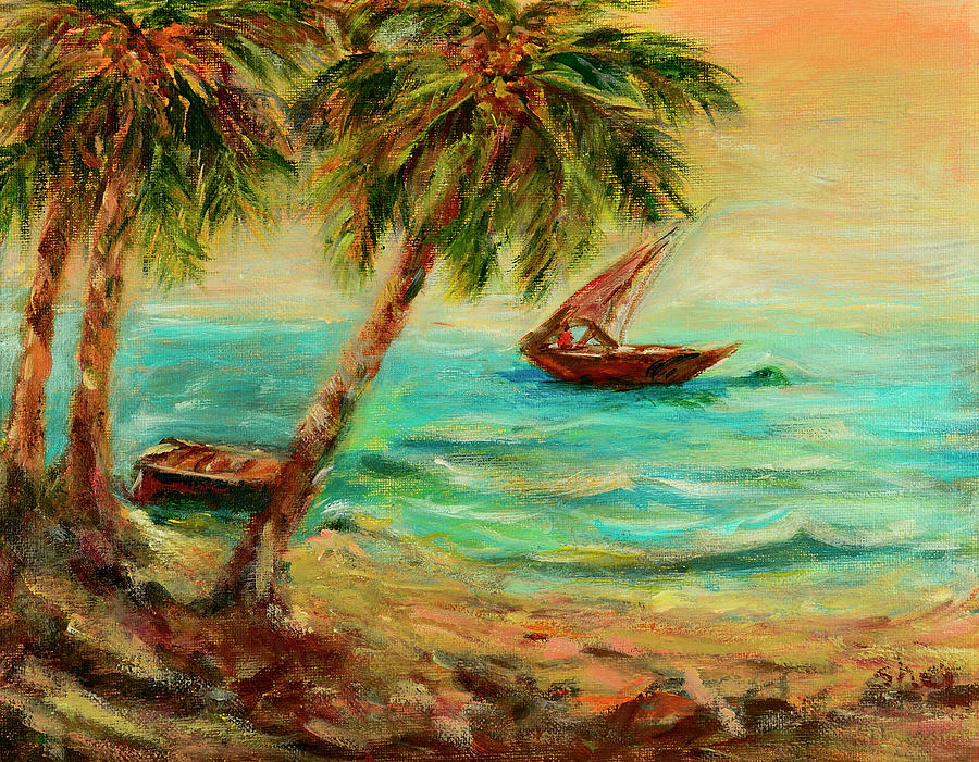 Sail boats on Indian Ocean  Painting by Sher Nasser