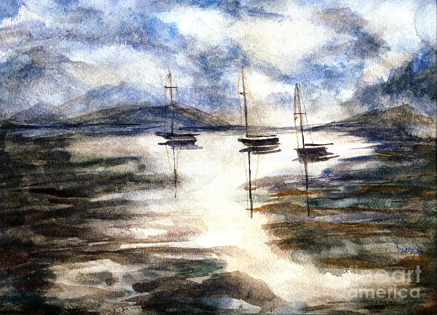 Sail Boats on The Mud Flats Painting by Randy Sprout