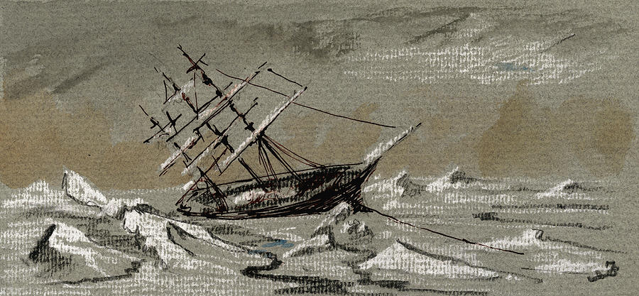 Winter Painting - Sail ship arctic by Juan  Bosco