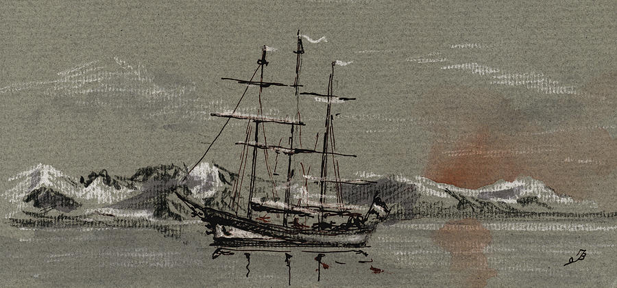 Winter Painting - Sail ship at the arctic by Juan  Bosco