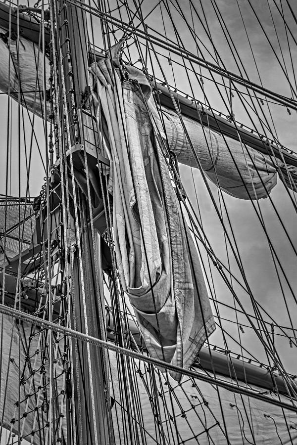 Sail Ship Mast BW Photograph by Susan Candelario