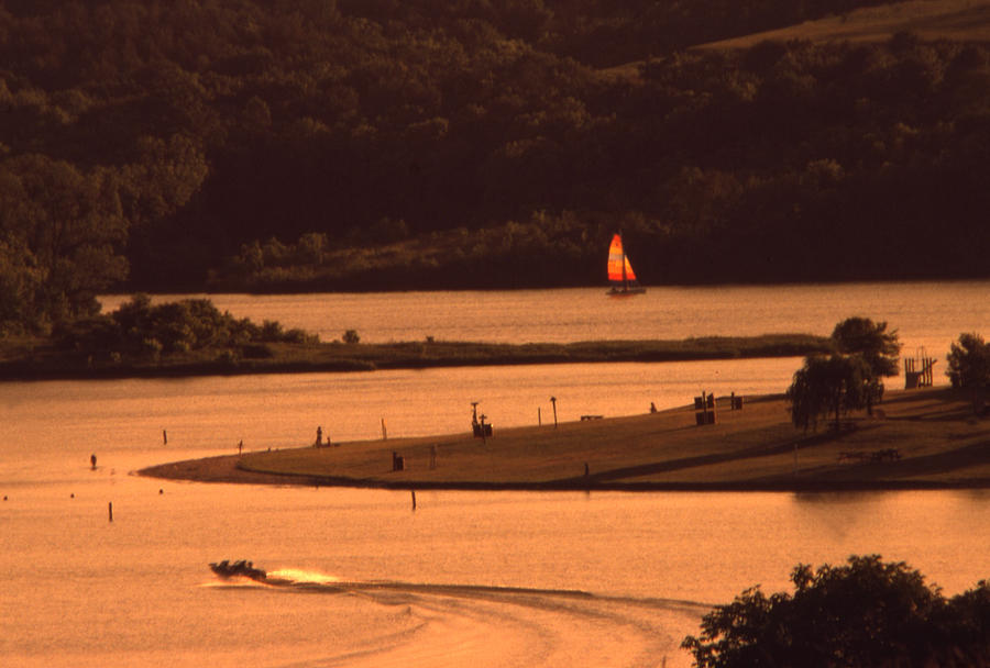 Sailboat And Sunset On Lake Photograph