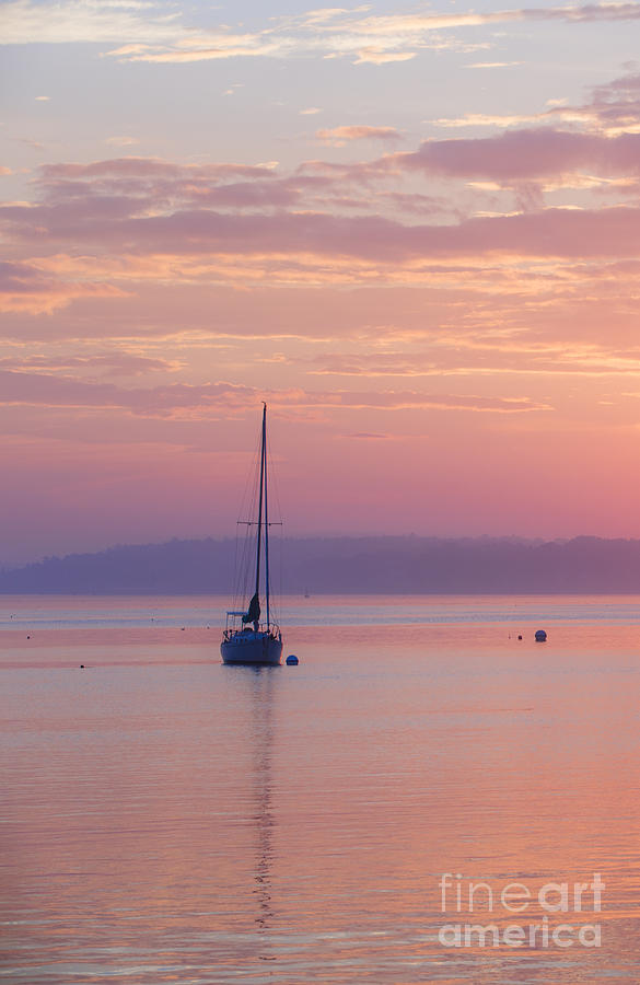 Sailboat at Sunrise in Casco Bay Maine Photograph by Diane Diederich