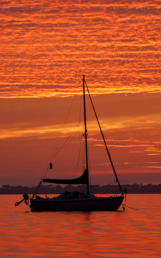 Sailboat at Sunset Photograph by Daniel Woodrum