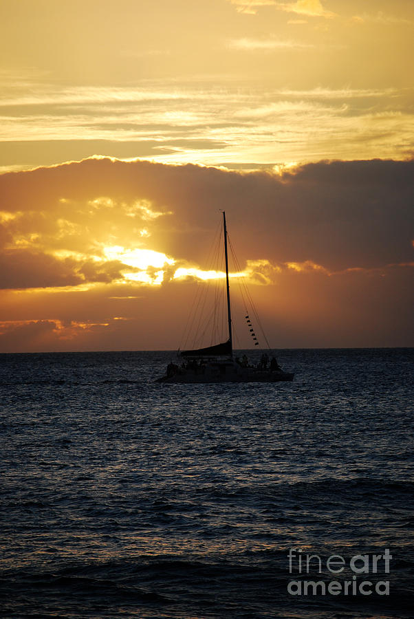 Sailboat at Sunset in Maui Hawaii Photograph by DejaVu Designs
