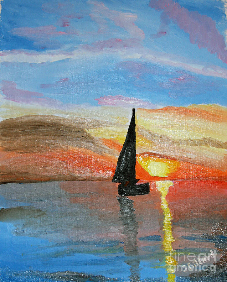 Sailboat At Sunset Painting by Shan Gillard