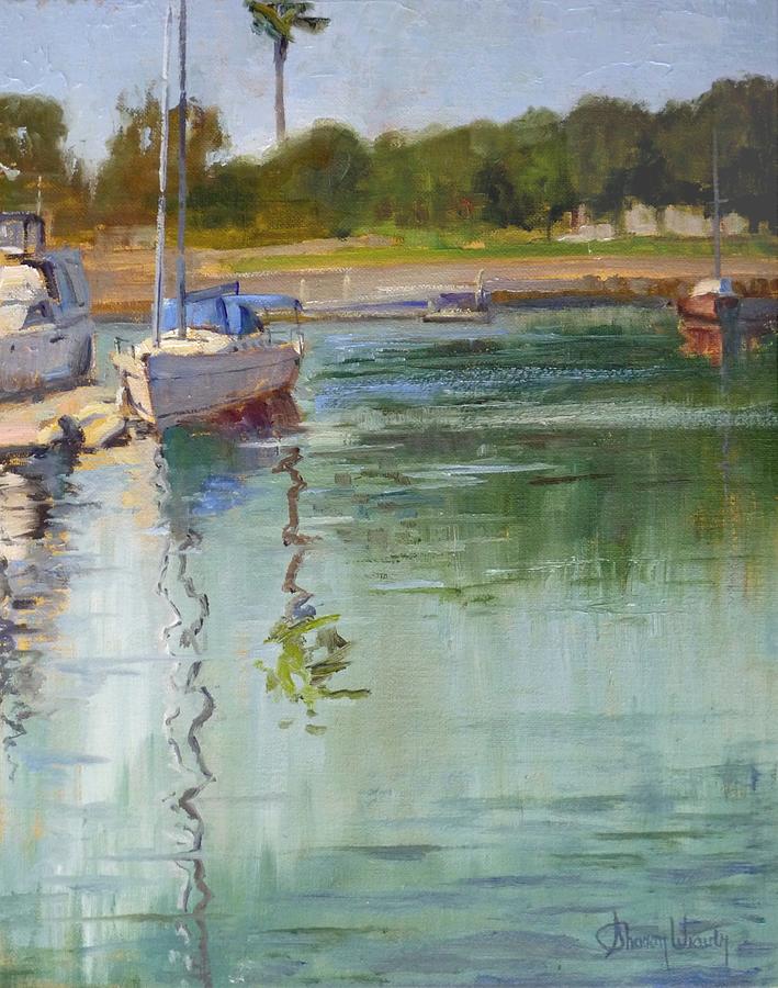 Sailboat at the End of the Dock Painting by Sharon Weaver
