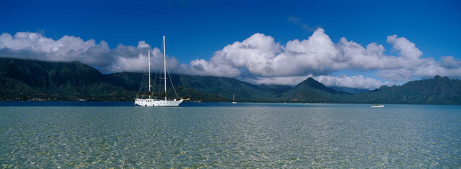 Sailboat In A Bay, Kaneohe Bay, Oahu Photograph by Panoramic Images