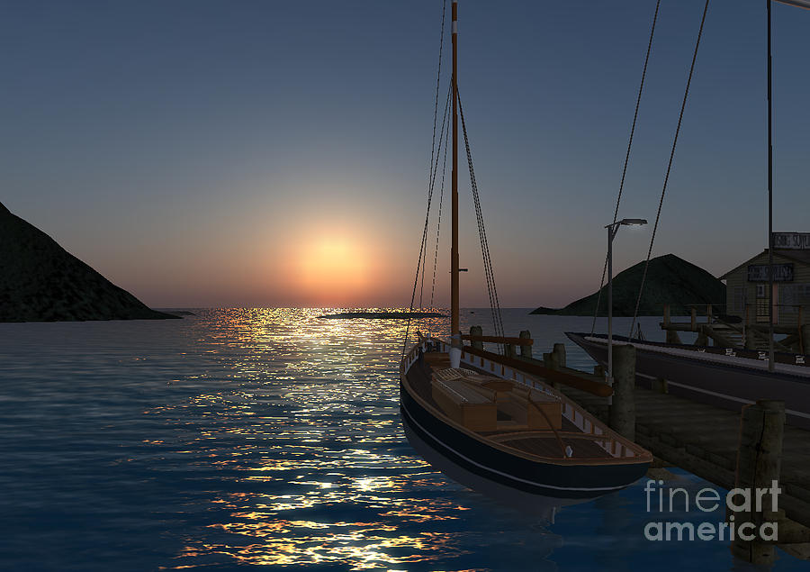 Sailboat in sunset Digital Art by Susanne Baumann