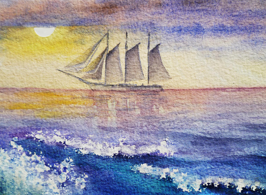 Sunset Painting - Sailboat in the Ocean by Irina Sztukowski
