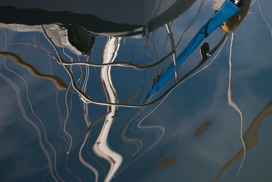 Sailboat Mast Reflections - Abstract Photograph by Jani Freimann