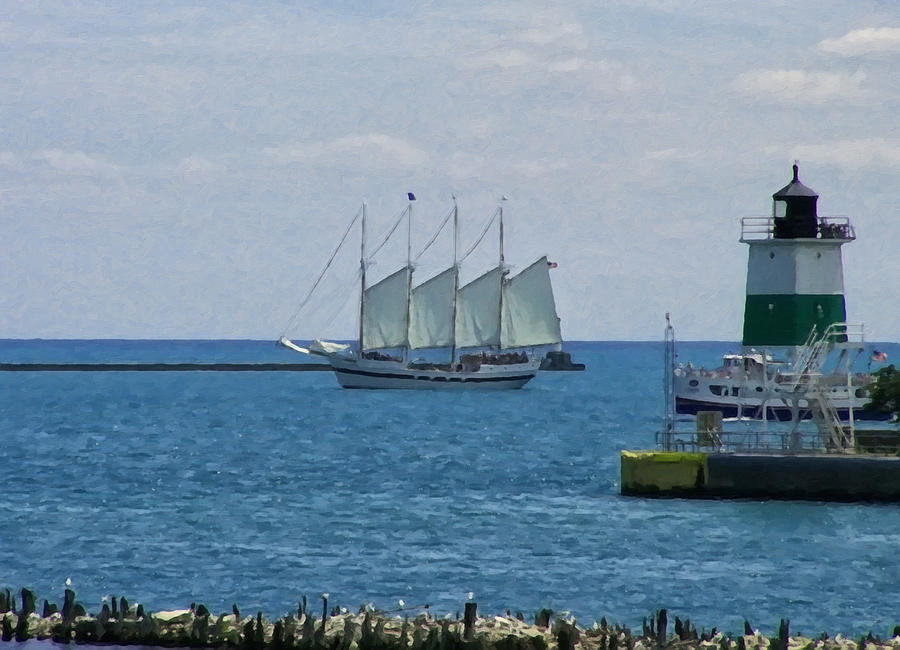 Landscape Digital Art - sailboat on Lake Michigan by Flees Photos