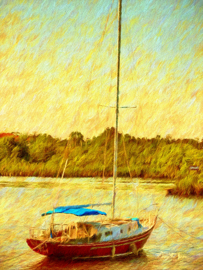 Boating - Coastal - Sailboat on the Bayou  Painting by Barry Jones