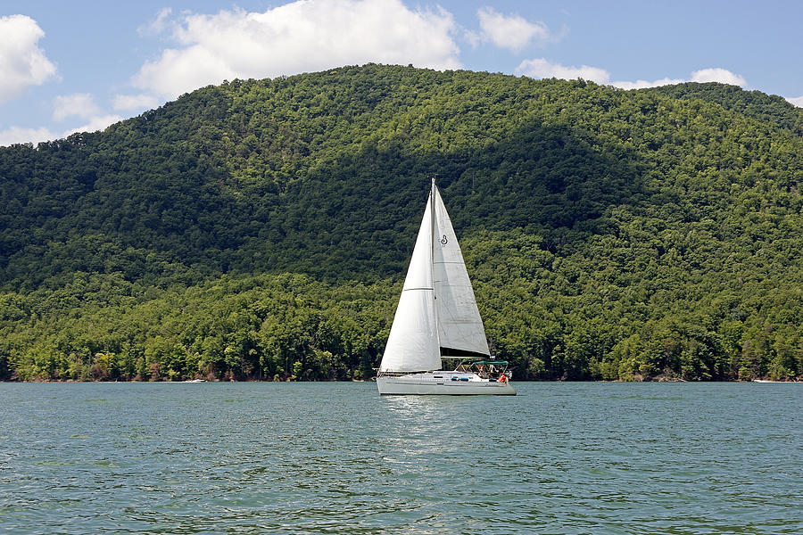 Sailboat on Watauga Lake - Tennessee Photograph by Brendan Reals